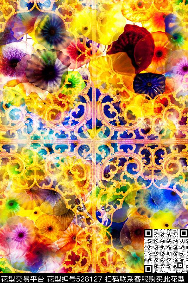 女装潮流时尚大牌手绘朦胧花卉数码印花华亿平台下载（图片编号: 528127） - 瓦栏（Walan）