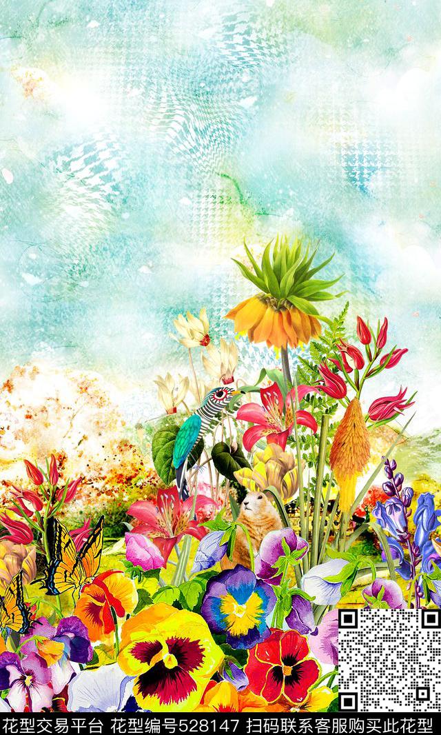 时尚花卉动物数码印花华亿平台下载（图片编号: 528147） - 瓦栏（Walan）