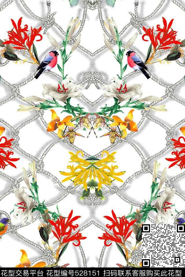 时尚绳索小鸟数码印花华亿平台下载（图片编号: 528151） - 瓦栏（Walan）