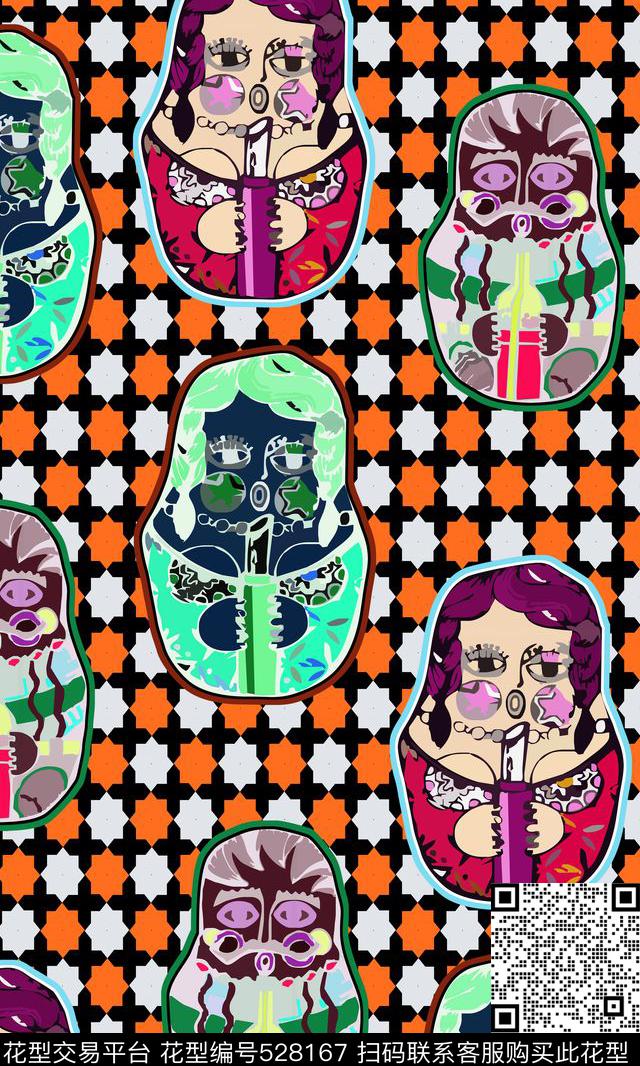 写意几何图案套娃传统印花华亿平台下载（图片编号: 528167） - 瓦栏（Walan）