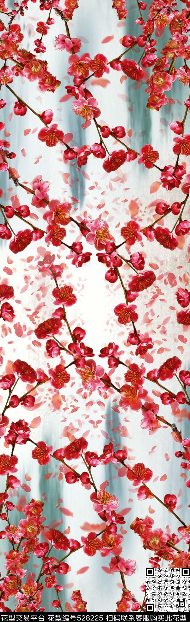 中国风梅花长丝巾长围巾数码印花华亿平台下载（图片编号: 528225） - 瓦栏（Walan）