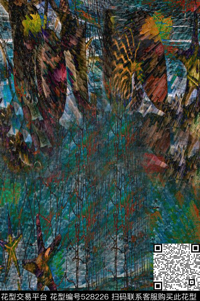 中国风山水画海螺数码印花华亿平台下载（图片编号: 528226） - 瓦栏（Walan）