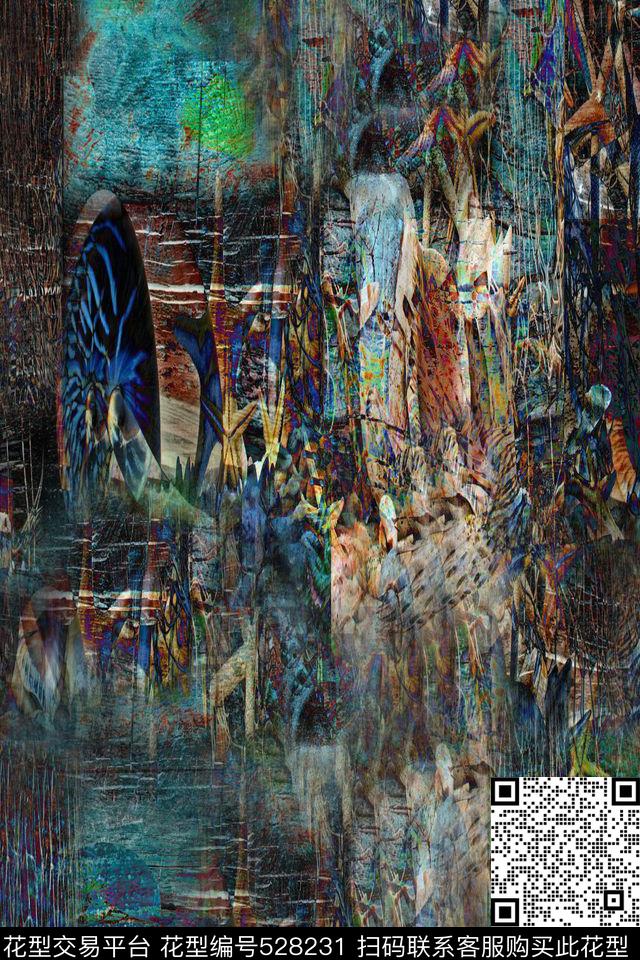 中国风山水画时尚大牌数码印花华亿平台下载（图片编号: 528231） - 瓦栏（Walan）