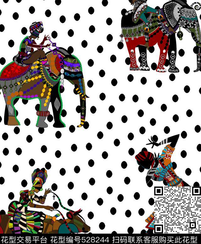 黑色波点民族人物中国风传统印花华亿平台下载（图片编号: 528244） - 瓦栏（Walan）
