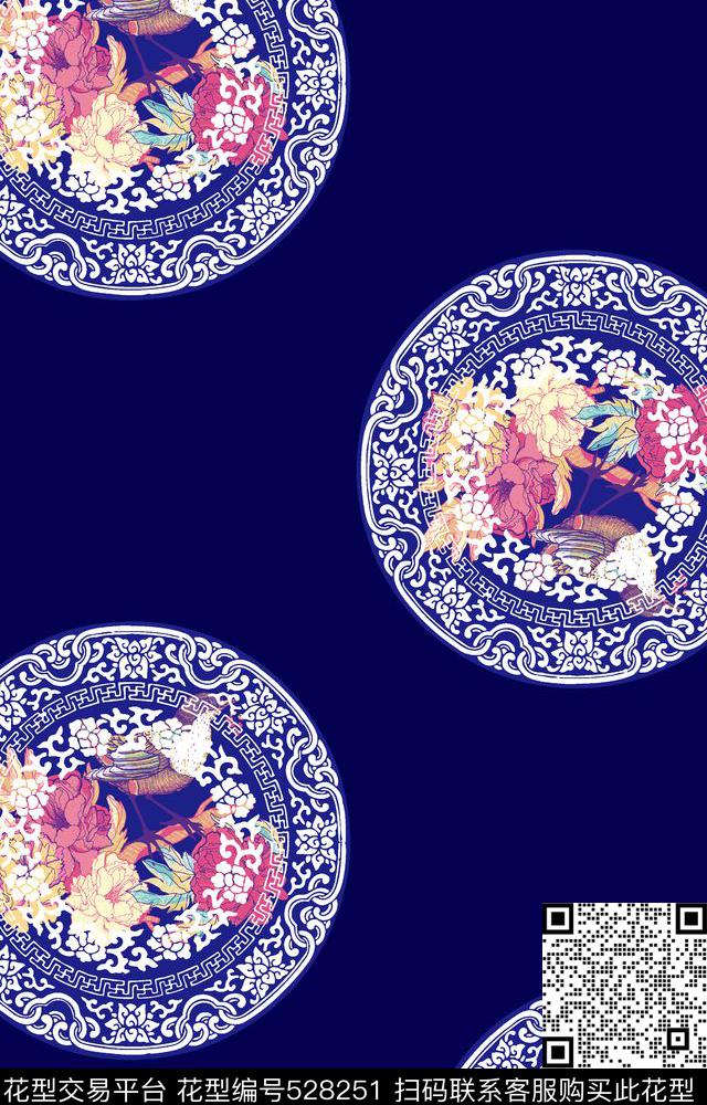 花卉鸟青花纹理传统印花华亿平台下载（图片编号: 528251） - 瓦栏（Walan）