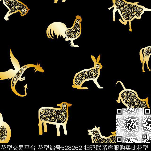 中国风图腾十二生肖传统印花华亿平台下载（图片编号: 528262） - 瓦栏（Walan）