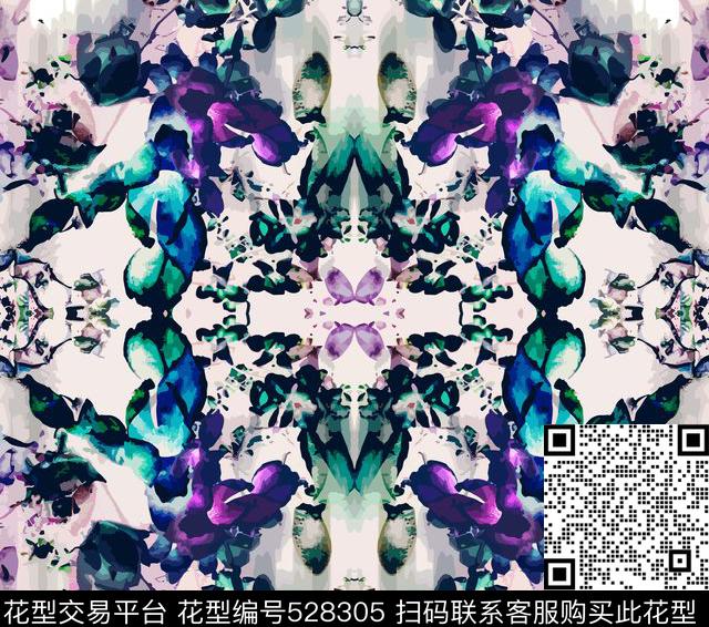 迷幻色彩时尚水墨风隐约花朵传统印花华亿平台下载（图片编号: 528305） - 瓦栏（Walan）