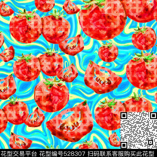 几何西红柿番茄数码印花华亿平台下载（图片编号: 528307） - 瓦栏（Walan）