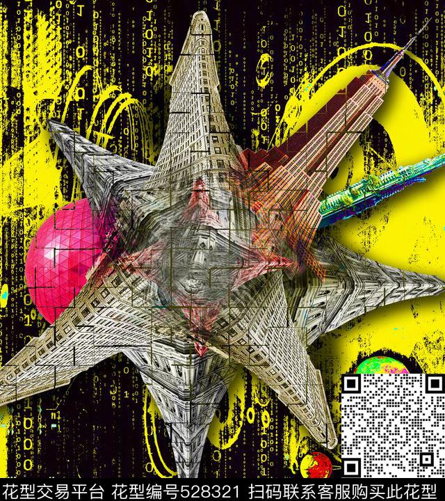 抽象现代建筑星空数码印花华亿平台下载（图片编号: 528321） - 瓦栏（Walan）