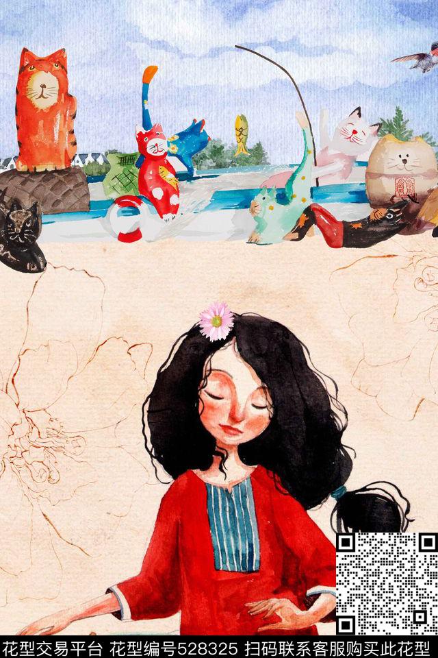 动物流行时尚猫数码印花华亿平台下载（图片编号: 528325） - 瓦栏（Walan）