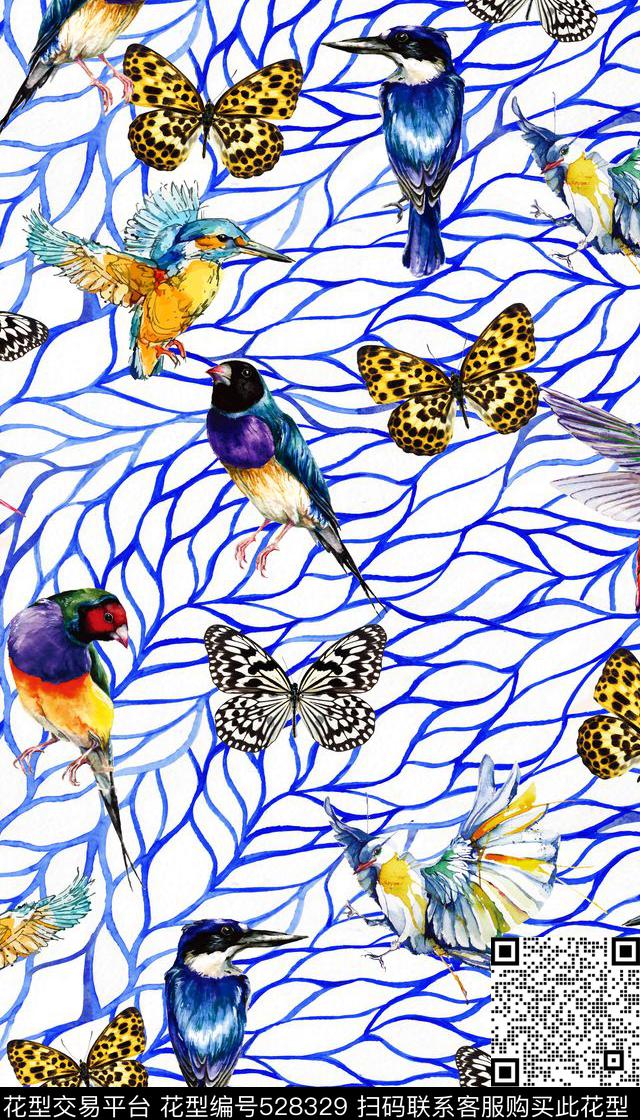 清新几何鹦鹉数码印花华亿平台下载（图片编号: 528329） - 瓦栏（Walan）
