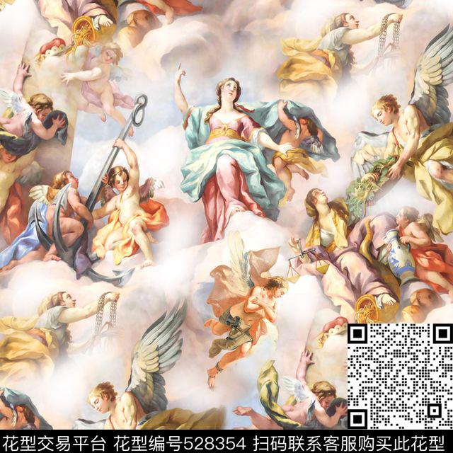 欧式油画天使数码印花华亿平台下载（图片编号: 528354） - 瓦栏（Walan）