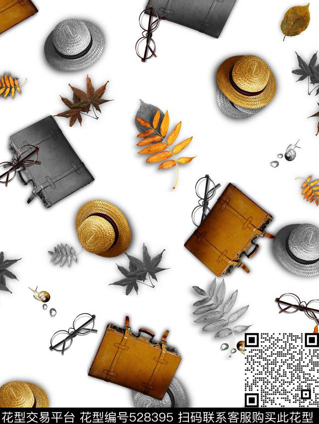 草帽箱子树叶眼镜复古户外休闲数码印花华亿平台下载（图片编号: 528395） - 瓦栏（Walan）