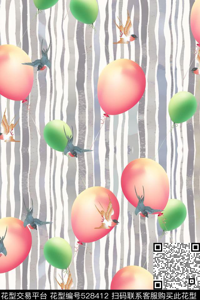 清新休闲燕子气球曲线数码印花华亿平台下载（图片编号: 528412） - 瓦栏（Walan）
