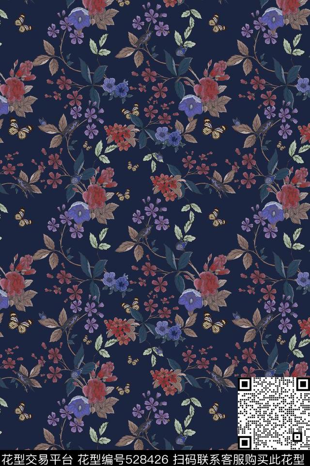 欧式宫廷风小清新花卉飞鸟家纺沙发华亿平台四方连续图案墙纸图案连衣裙衬衫图案数码印花华亿平台下载（图片编号: 528426） - 瓦栏（Walan）