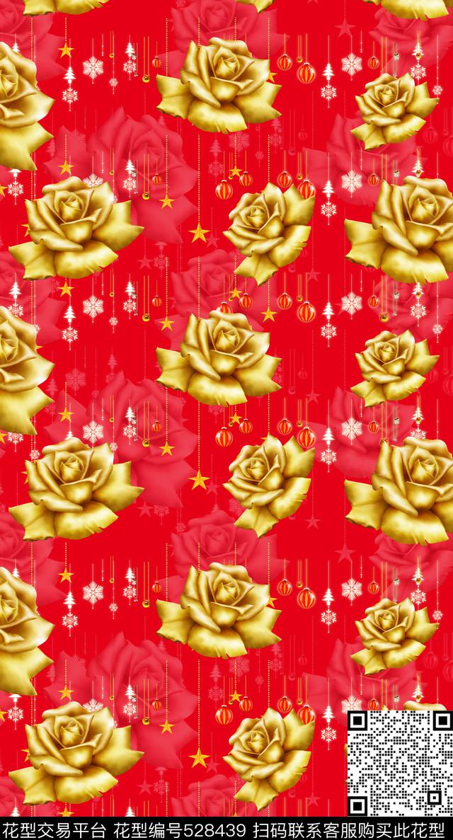 民族风圣诞闪灯金色玫瑰欧美流行时尚数码印花华亿平台下载（图片编号: 528439） - 瓦栏（Walan）