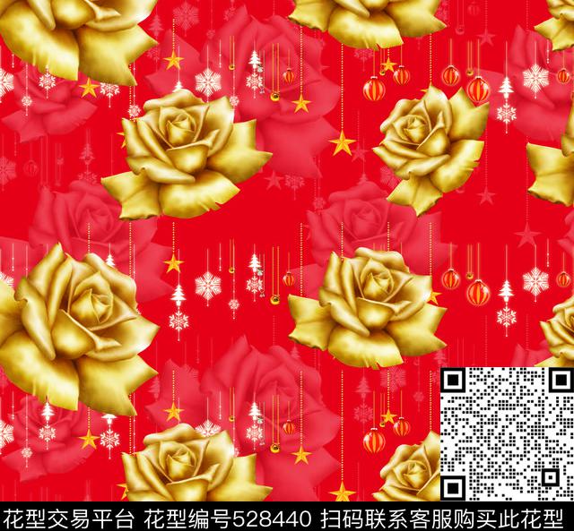 民族风圣诞闪灯金色玫瑰欧美流行时尚数码印花华亿平台下载（图片编号: 528440） - 瓦栏（Walan）