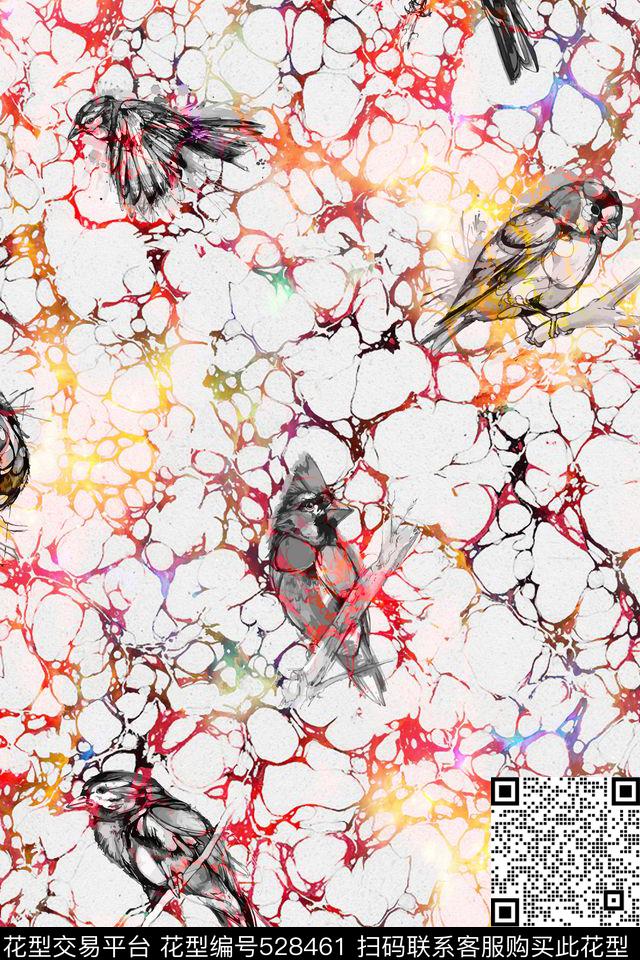 服装面料华亿平台手绘鸟炫彩线条休闲时尚炫彩几何抽象传统民族数码印花华亿平台下载（图片编号: 528461） - 瓦栏（Walan）