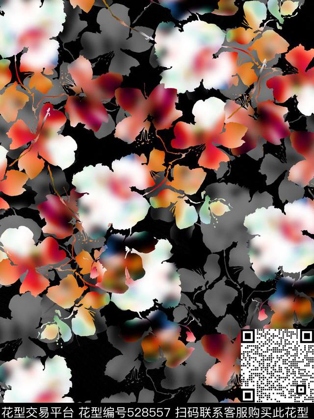 大气女装水彩手绘冷艳大气数码印花华亿平台下载（图片编号: 528557） - 瓦栏（Walan）