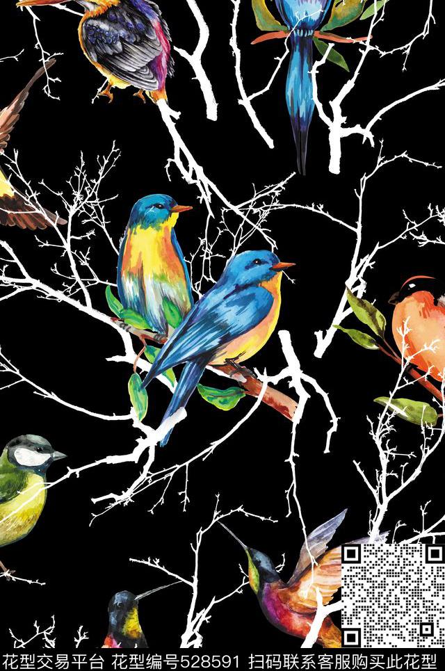 树枝鸟燕子数码印花华亿平台下载（图片编号: 528591） - 瓦栏（Walan）