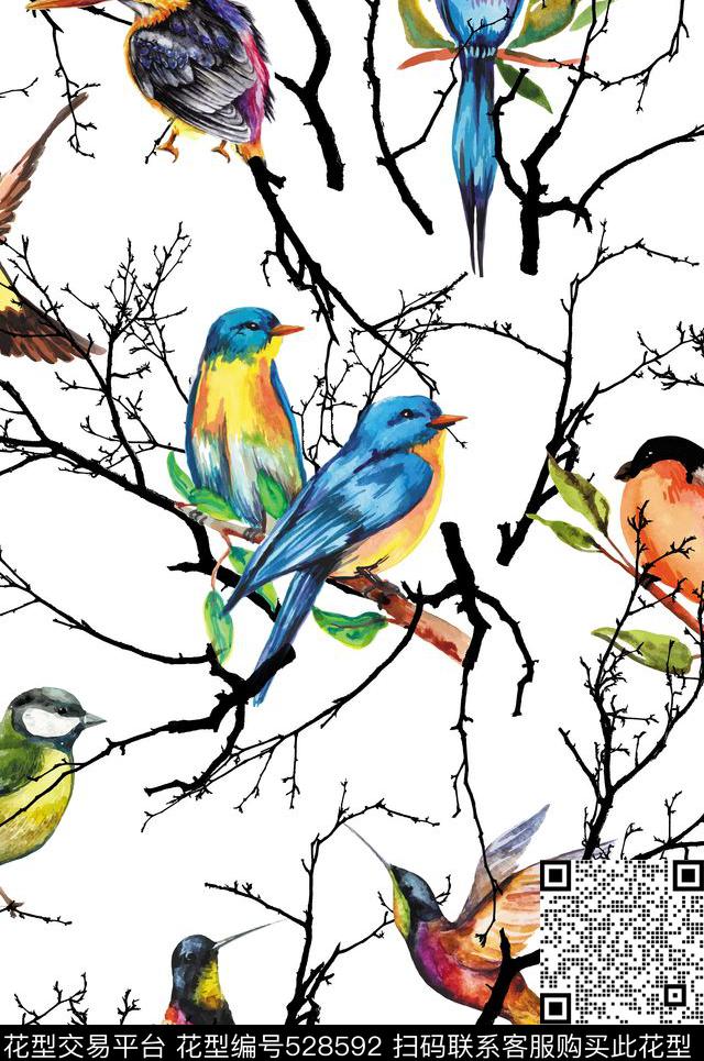 树枝鸟燕子数码印花华亿平台下载（图片编号: 528592） - 瓦栏（Walan）