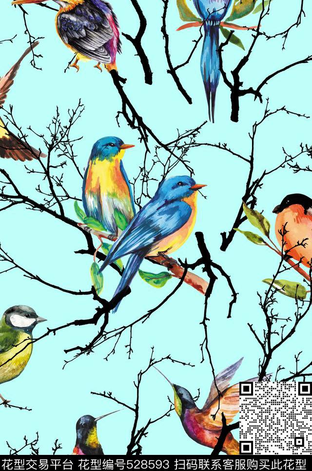 树枝鸟燕子数码印花华亿平台下载（图片编号: 528593） - 瓦栏（Walan）