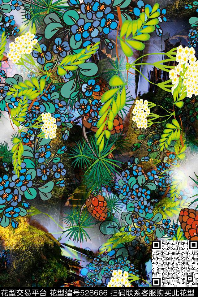 亮彩花卉女装数码印花华亿平台下载（图片编号: 528666） - 瓦栏（Walan）