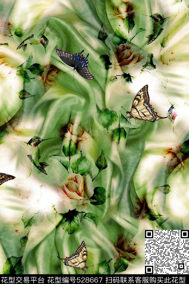 蝴蝶花卉鸟数码印花华亿平台下载（图片编号: 528667） - 瓦栏（Walan）