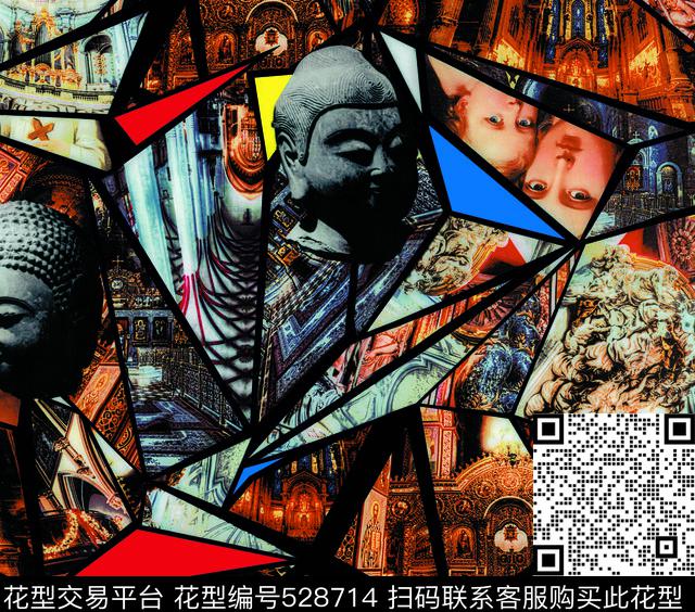 混搭佛像宫殿数码印花华亿平台下载（图片编号: 528714） - 瓦栏（Walan）