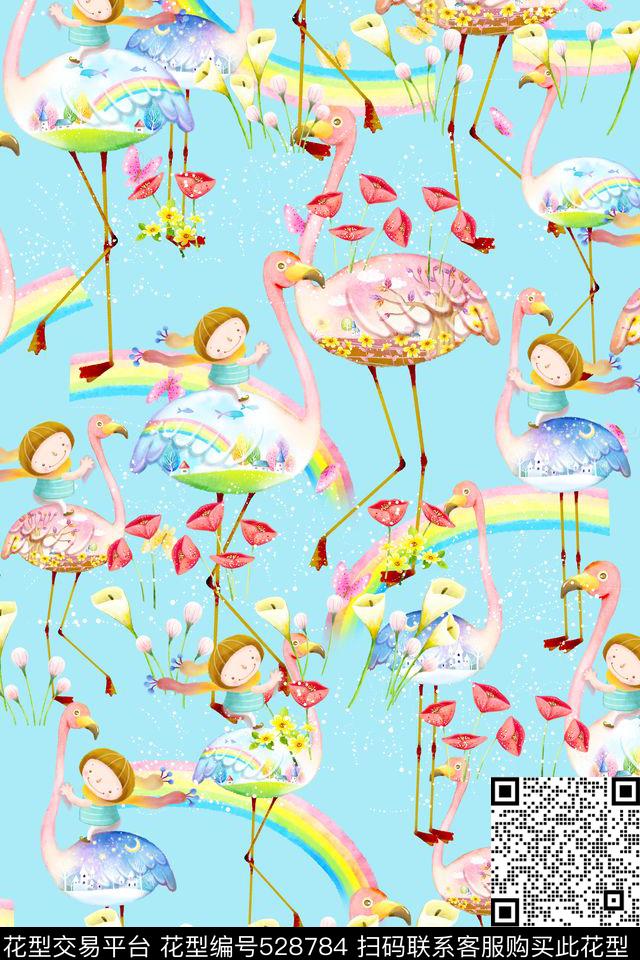 卡通彩色鸵鸟彩虹数码印花华亿平台下载（图片编号: 528784） - 瓦栏（Walan）