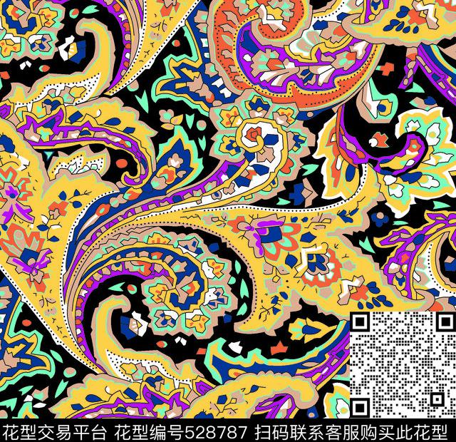 火腿纹腰果花传统腰果花卉传统印花华亿平台下载（图片编号: 528787） - 瓦栏（Walan）