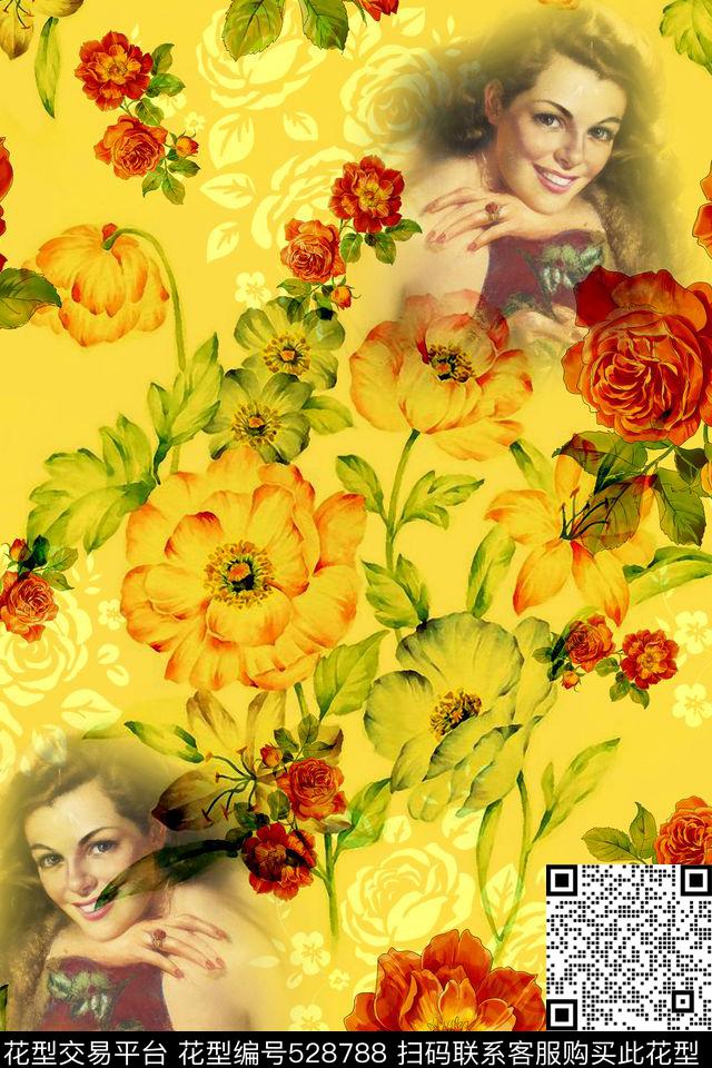 服装花卉人物数码印花华亿平台下载（图片编号: 528788） - 瓦栏（Walan）