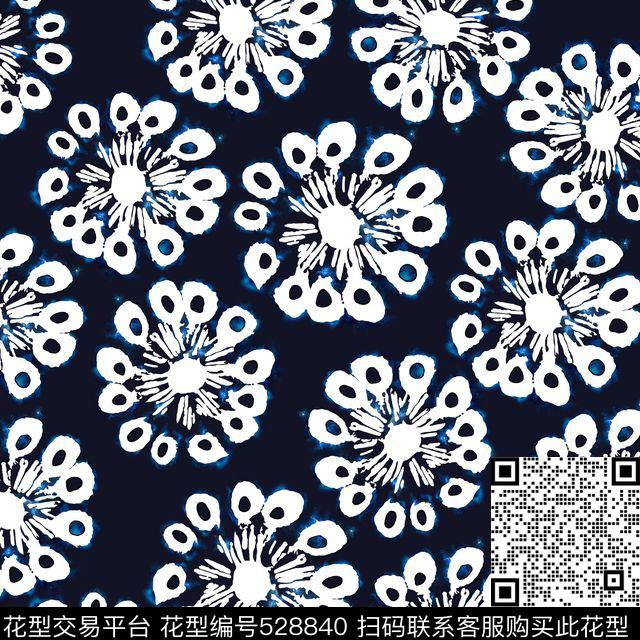 简单色手绘抽象花朵扎染大牌传统印花华亿平台下载（图片编号: 528840） - 瓦栏（Walan）