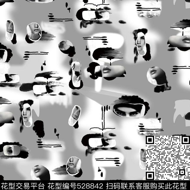 抽象人脸几何大牌女装数码印花华亿平台下载（图片编号: 528842） - 瓦栏（Walan）
