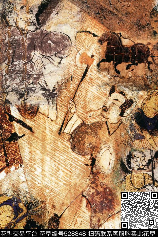 时尚中国风古代人物拼接数码印花华亿平台下载（图片编号: 528848） - 瓦栏（Walan）