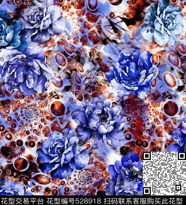 女装潮流时尚大牌手绘牡丹花数码印花华亿平台下载（图片编号: 528918） - 瓦栏（Walan）