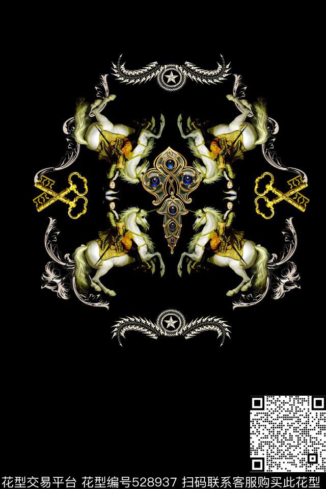 马钥匙卷草数码印花华亿平台下载（图片编号: 528937） - 瓦栏（Walan）