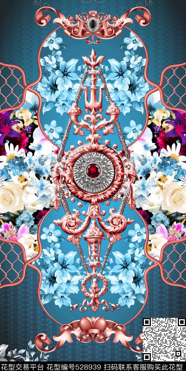 复古纹样花卉金属质感数码印花华亿平台下载（图片编号: 528939） - 瓦栏（Walan）