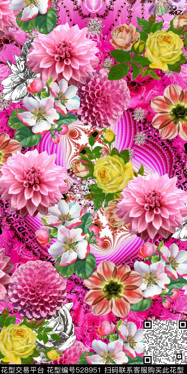 抽象真实花珠宝数码印花华亿平台下载（图片编号: 528951） - 瓦栏（Walan）