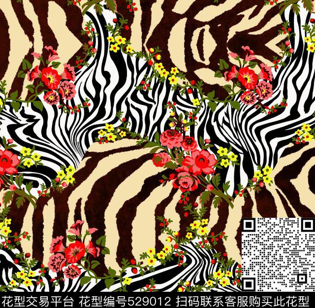 花卉组合抽像花卉手绘传统印花华亿平台下载（图片编号: 529012） - 瓦栏（Walan）