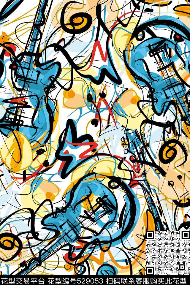 潮牌涂鸦笔触传统印花华亿平台下载（图片编号: 529053） - 瓦栏（Walan）