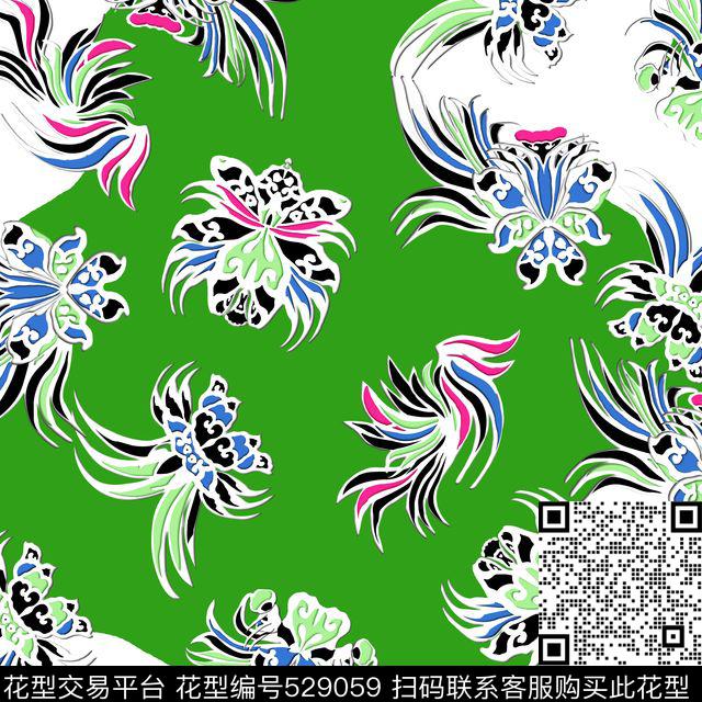 抽象元素春夏女装3D效果大牌数码印花华亿平台下载（图片编号: 529059） - 瓦栏（Walan）