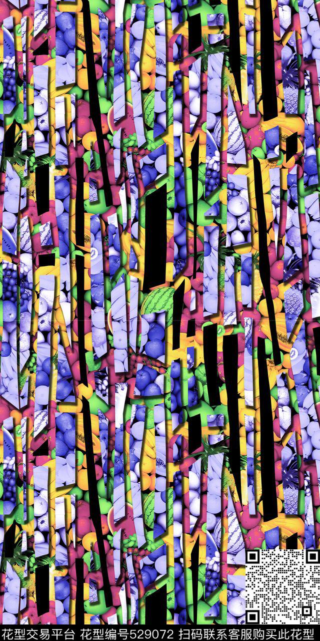 抽象几何水果数码印花华亿平台下载（图片编号: 529072） - 瓦栏（Walan）