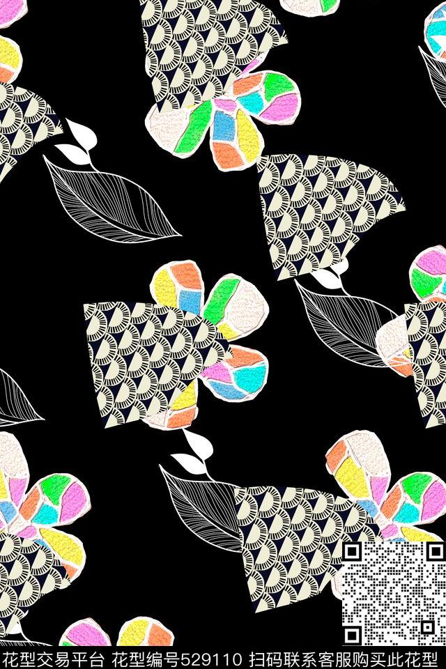 花卉纯色底叶子数码印花华亿平台下载（图片编号: 529110） - 瓦栏（Walan）