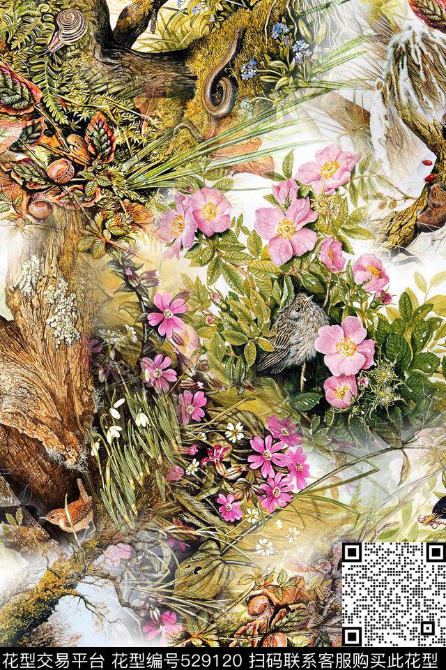 田园风草原动物数码印花华亿平台下载（图片编号: 529120） - 瓦栏（Walan）