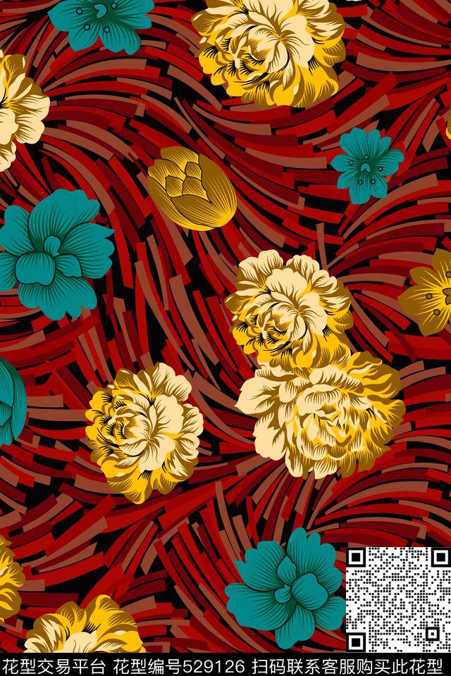花卉数码印花华亿平台下载（图片编号: 529126） - 瓦栏（Walan）