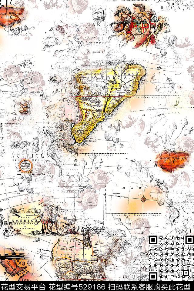 地图复古欧式风数码印花华亿平台下载（图片编号: 529166） - 瓦栏（Walan）