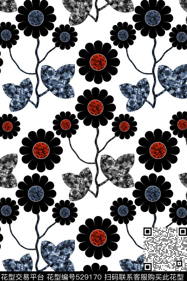 电脑绘画花朵时尚数码印花华亿平台下载（图片编号: 529170） - 瓦栏（Walan）