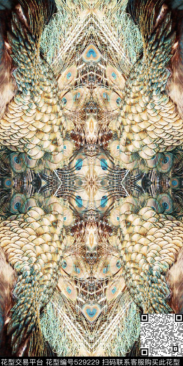 炫彩抽象孔雀羽毛肌理四方连续女士长裙短裙衬衫丝巾数码印花华亿平台下载（图片编号: 529229） - 瓦栏（Walan）