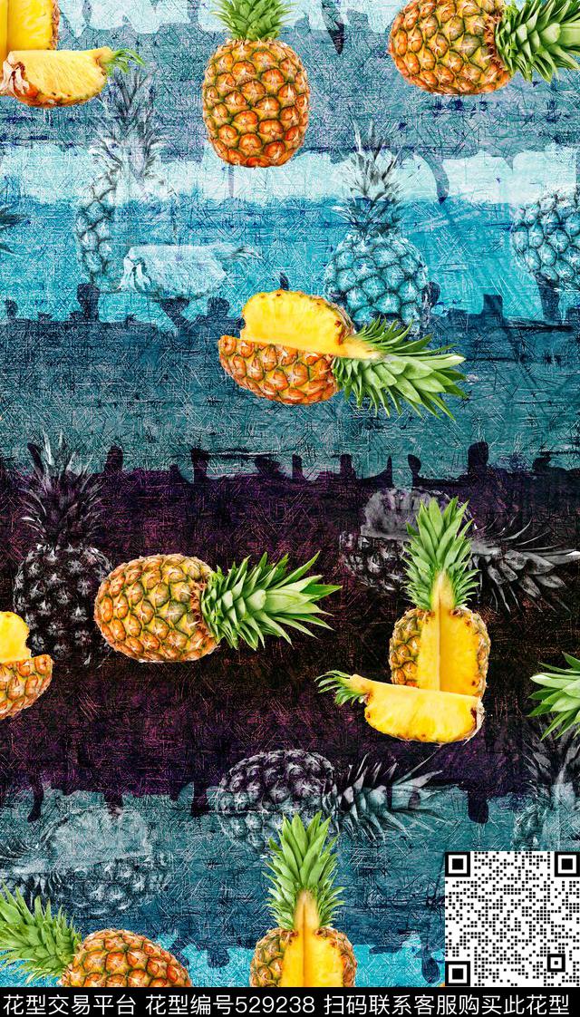 横条菠萝几何数码印花华亿平台下载（图片编号: 529238） - 瓦栏（Walan）